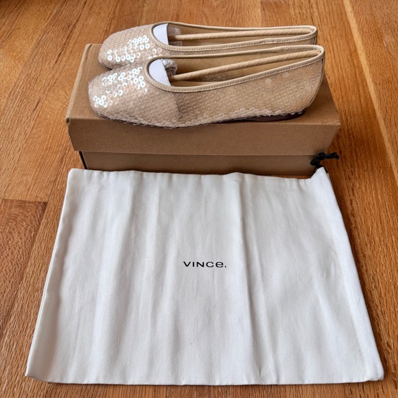Vince Leah Sequined Ballet Flats Birch Sand EU 38 US 7.5 NWT - Picture 9 of 14